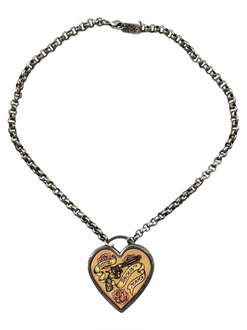 pistola Yellow and Silver Tattoo Heart Pendant Necklace